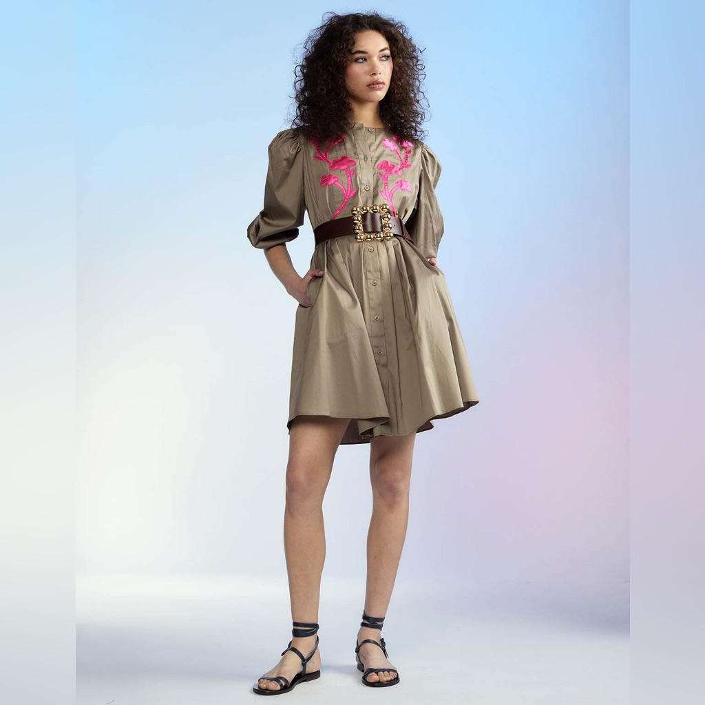 Nwt Cynthia Rowley Taupe Dress With Pink Floral Accents